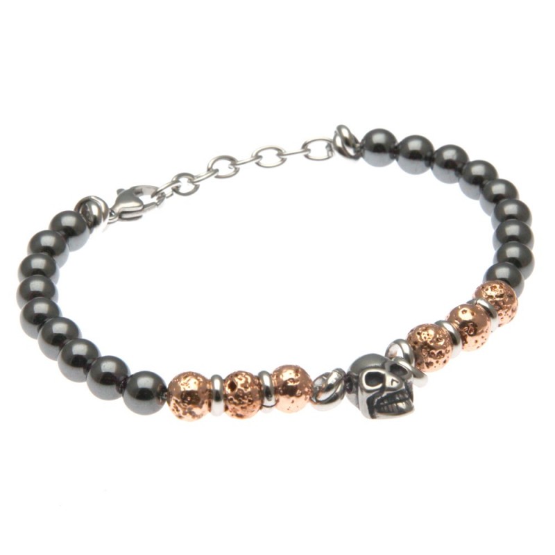 bracciale uomo con teschio in acciaio e pietre