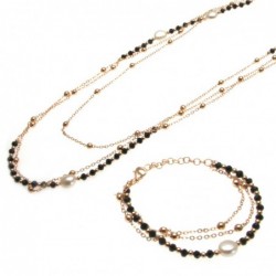 parure donna collana e bracciale con perle e pietre