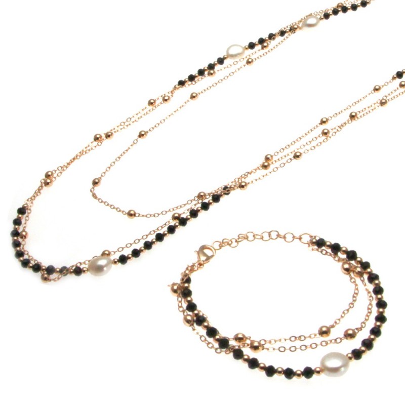 parure donna collana e bracciale con perle e pietre