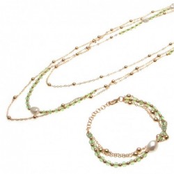 parure donna collana e bracciale con perle e pietre