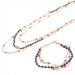 parure donna collana e bracciale con perle e pietre