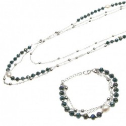 parure donna collana e bracciale con perle e pietre