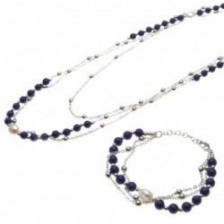 parure donna collana e bracciale con perle e pietre