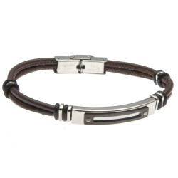 bracciale uomo pelle e piastra in acciaio