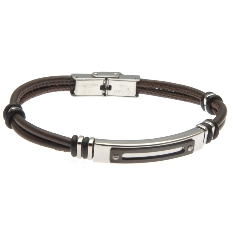 bracciale uomo pelle e piastra in acciaio