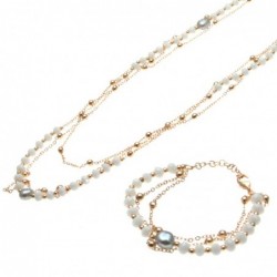 parure donna collana e bracciale con perle e pietre