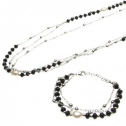 parure donna collana e bracciale con perle