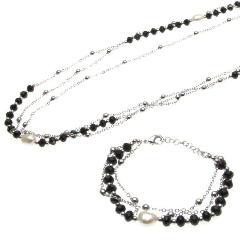 parure donna collana e bracciale con perle
