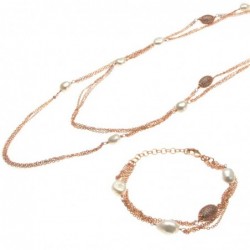 parure donna collana e bracciale con perle e pietre