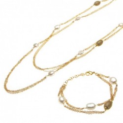 parure donna collana e bracciale con perle e pietre