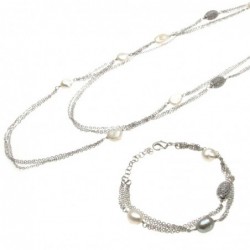 parure donna collana e bracciale con perle e pietre
