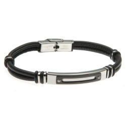 bracciale uomo in pelle e piastra in acciaio