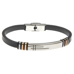 bracciale uomo in pelle nera con piastra in acciaio