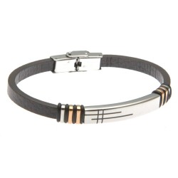 bracciale uomo in pelle marrone con piastra in acciaio