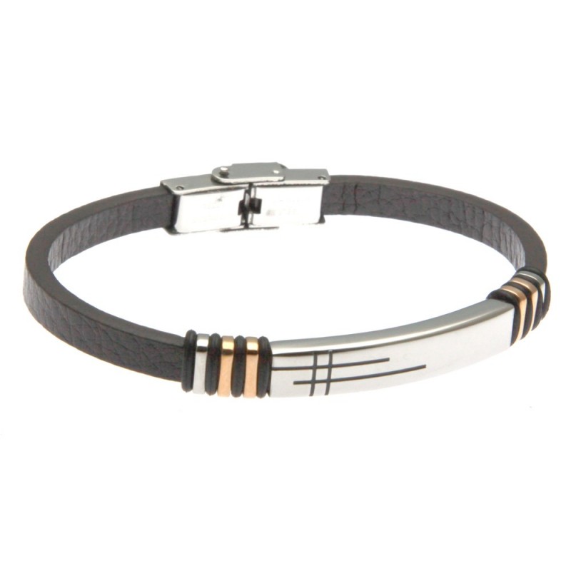 bracciale uomo in pelle marrone con piastra in acciaio