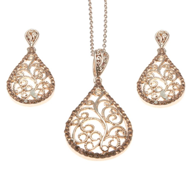 parure donna ciondolo e orecchini con strass