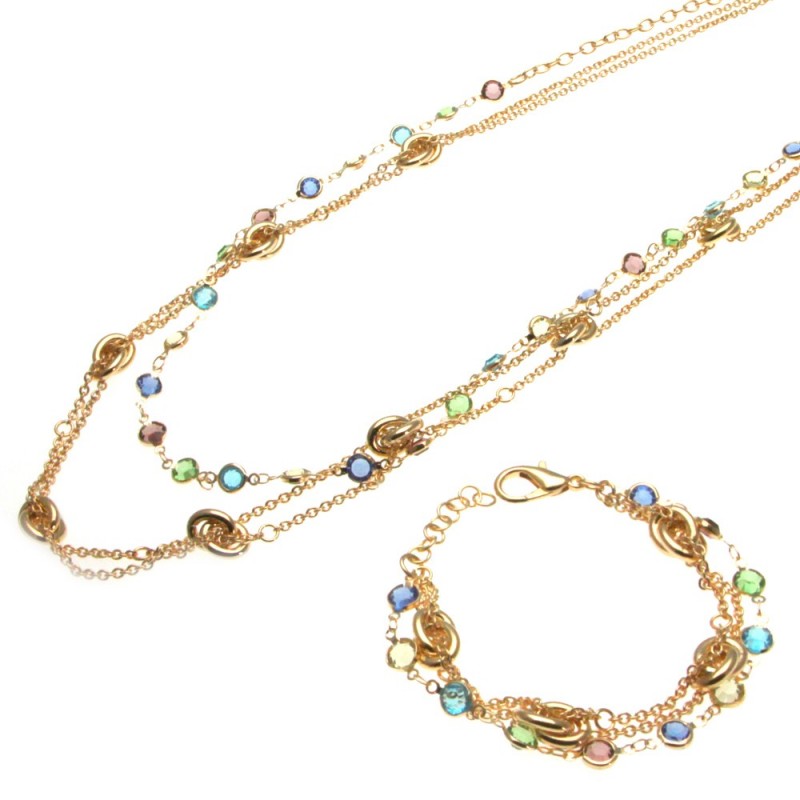 parure donna collana e bracciali con sristalli sfaccettati