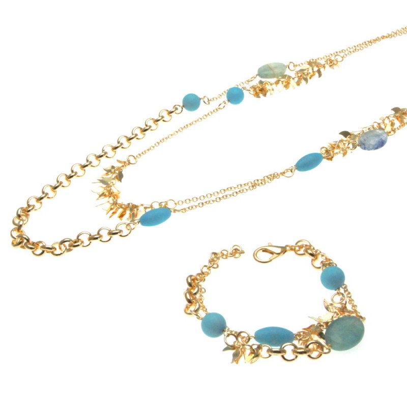 parure donna collana e bracciale in bronzo e pietre