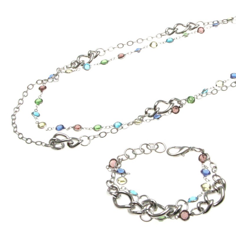 parure donna collana e bracciale in bronzo e cristalli