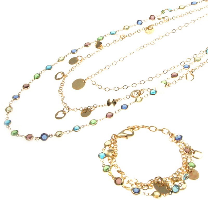 parure donna collana e bracciale in bronzo e cristalli