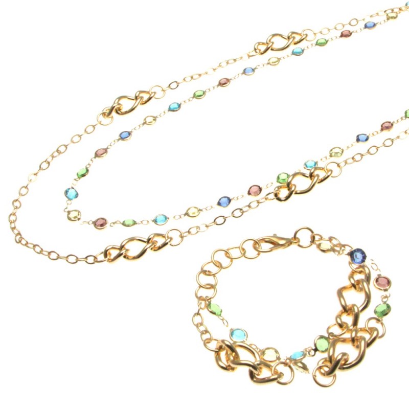 parure donna collana e bracciale in bronzo e cristalli