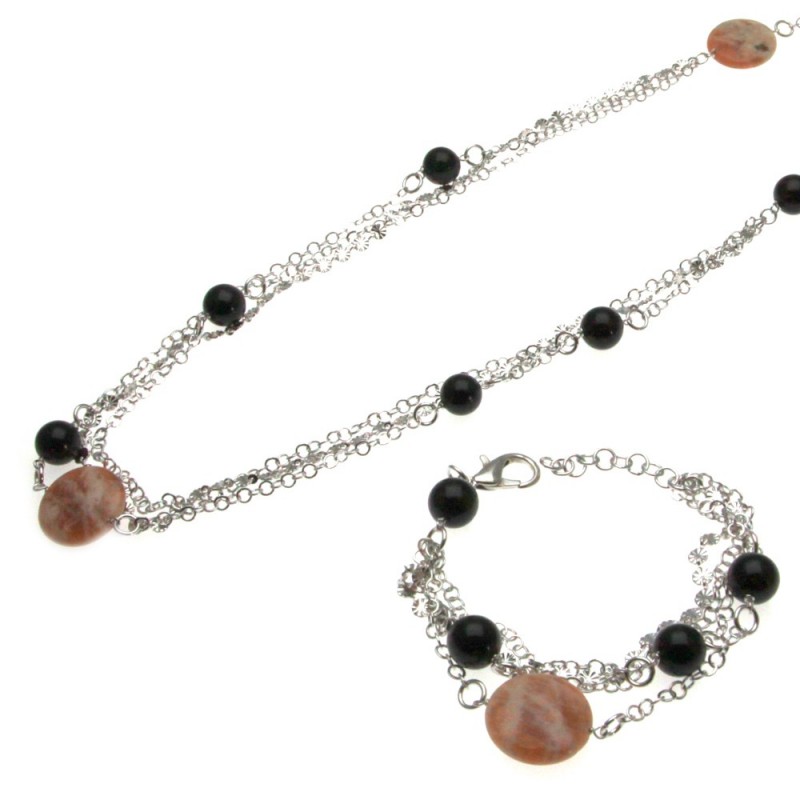 parure donna collana e bracciale in bronzo e pietre