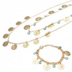parure donna collana e bracciale con monete in bronzo e cristalli