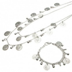 parure donna collana e bracciale con monete in bronzo