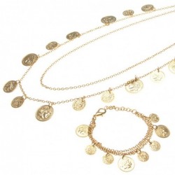 parure donna collana e bracciale con monete in bronzo