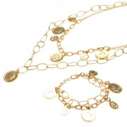 parure donna collana e bracciale con monete in bronzo