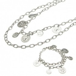 parure donna collana e bracciale con monete in bronzo