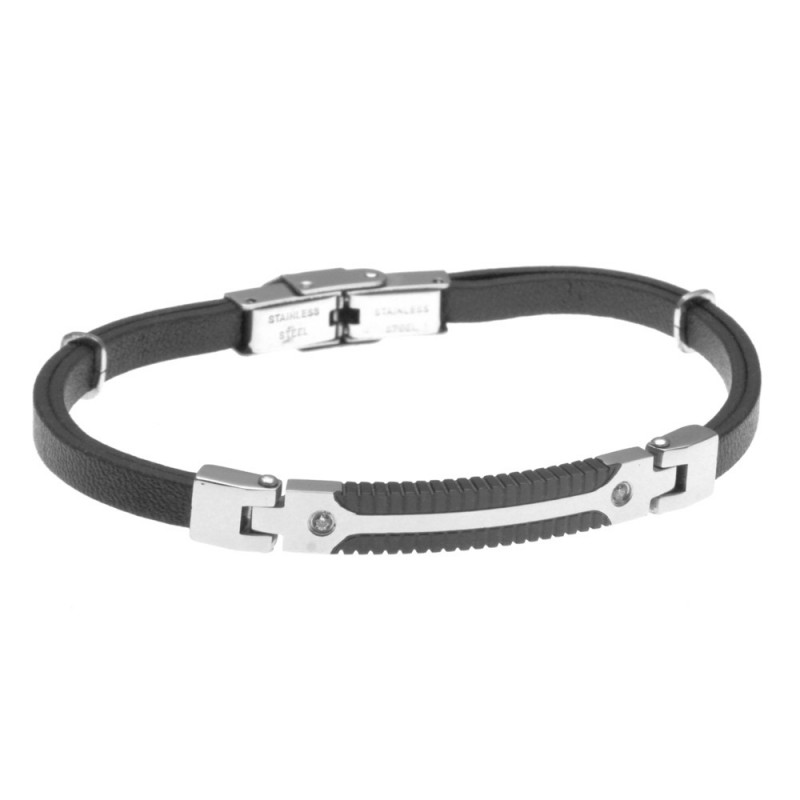 bracciale uomo in pelle piastra particolare con zirconi