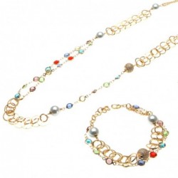 parure donna collana e bracciale perle e cristalli