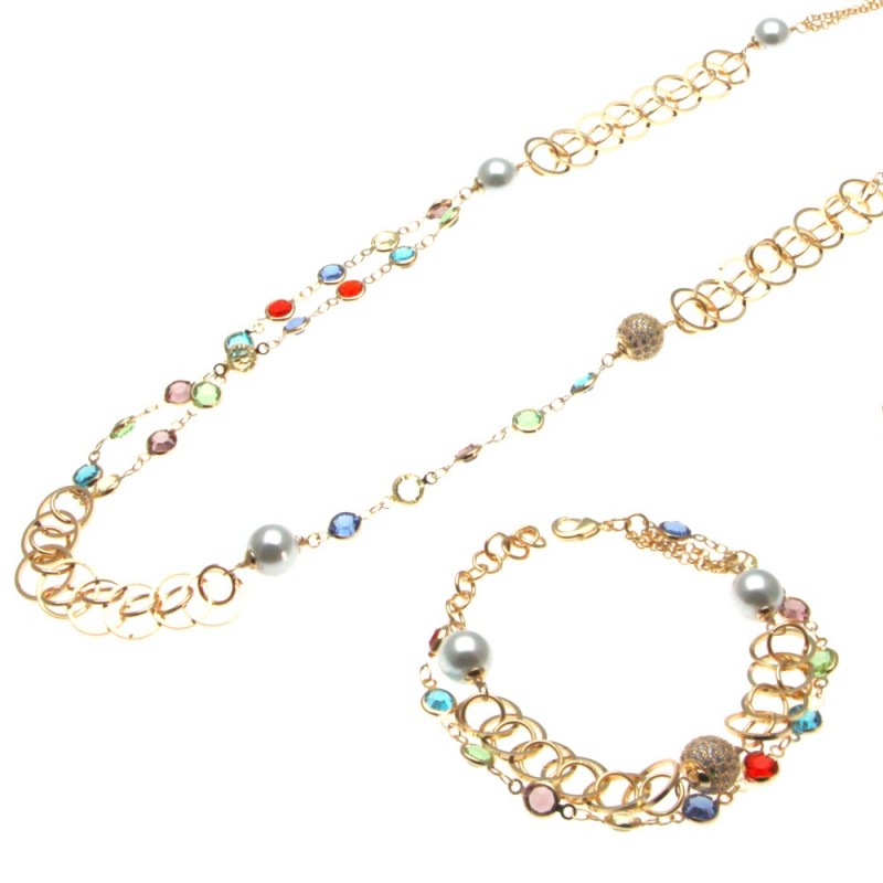 parure donna collana e bracciale perle e cristalli