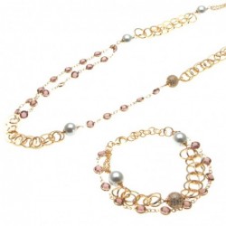 parure donna collana e bracciale perle e cristalli