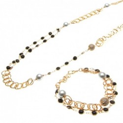 parure donna collana e bracciale perle e cristalli