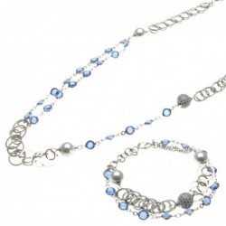 parure donna collana e bracciale perle e cristalli
