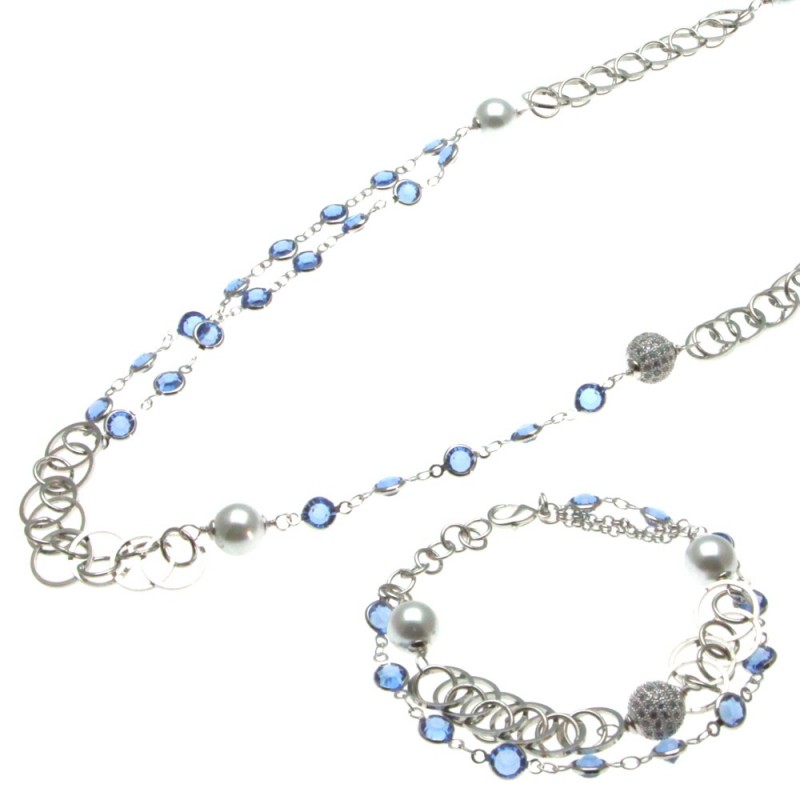parure donna collana e bracciale perle e cristalli