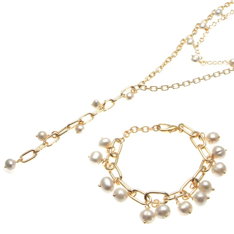 parure donna collana e bracciale bronzo e perle