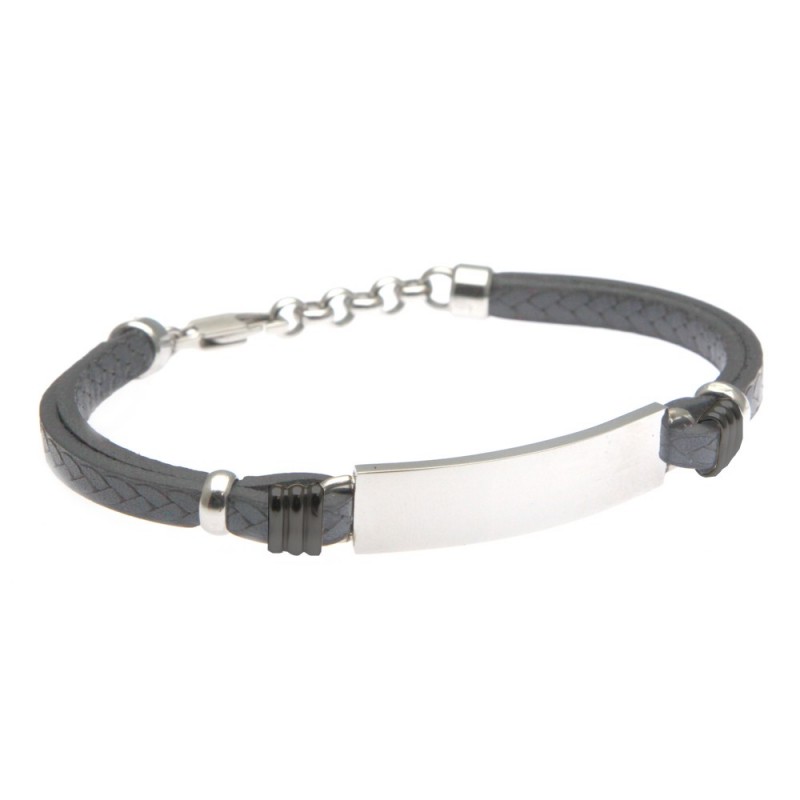 bracciale uomo con piastra in acciaio per incisione e pelle