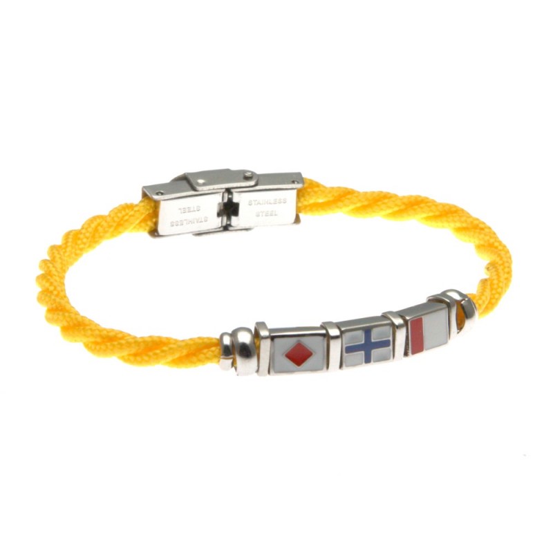 bracciale uom con bandiere in acciaio e cordoncino