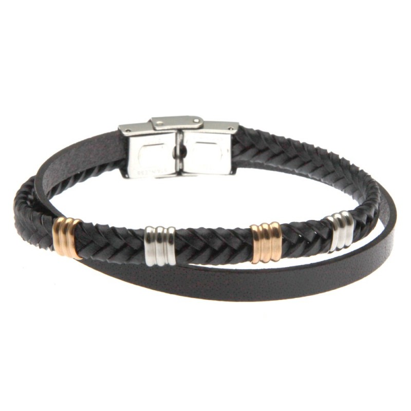 bracciale uomo in pelle ed elementi in acciaio