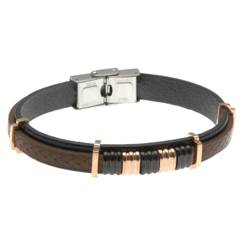 bracciale uomo in pelle ed elementi in acciaio