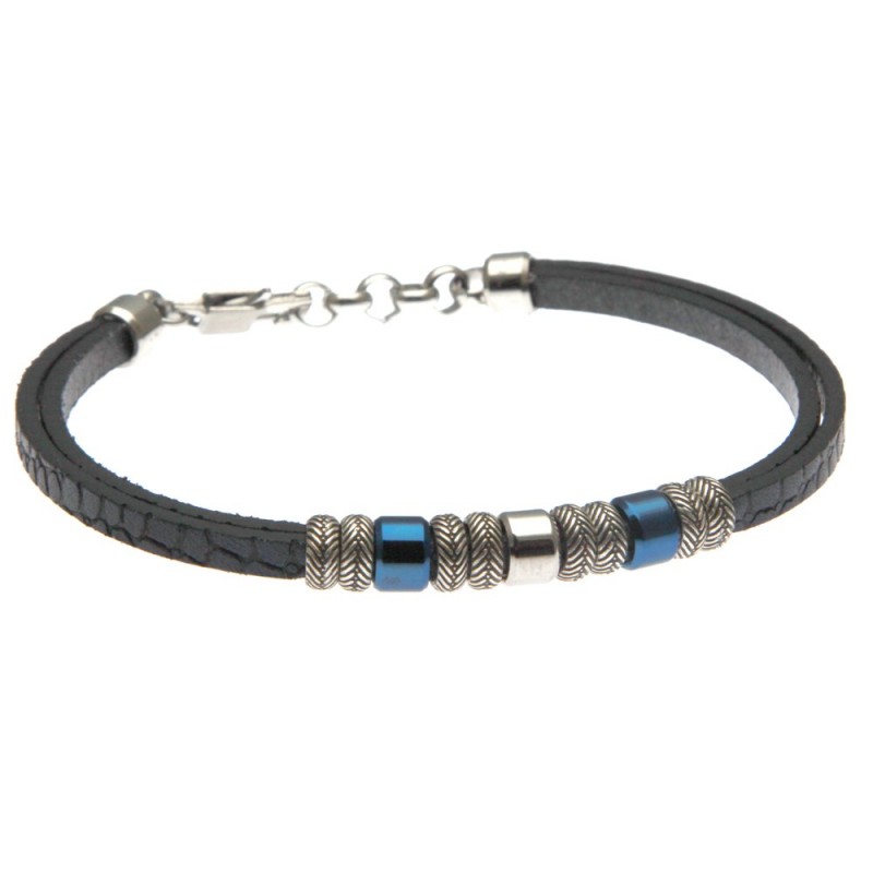 bracciale uomo in pelle ed elementi in acciaio