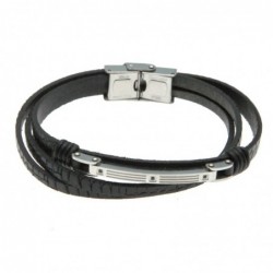 bracciale uomo in pelle con piastra e strass