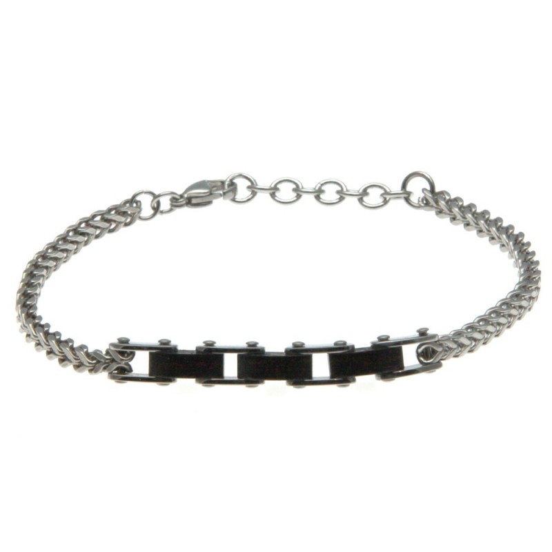 bracciale uomo in acciaio ed elementi in legno