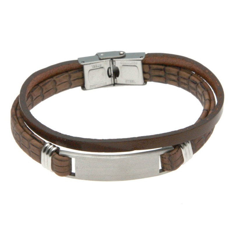 bracciale uomo in pelle con piastra per incisioni