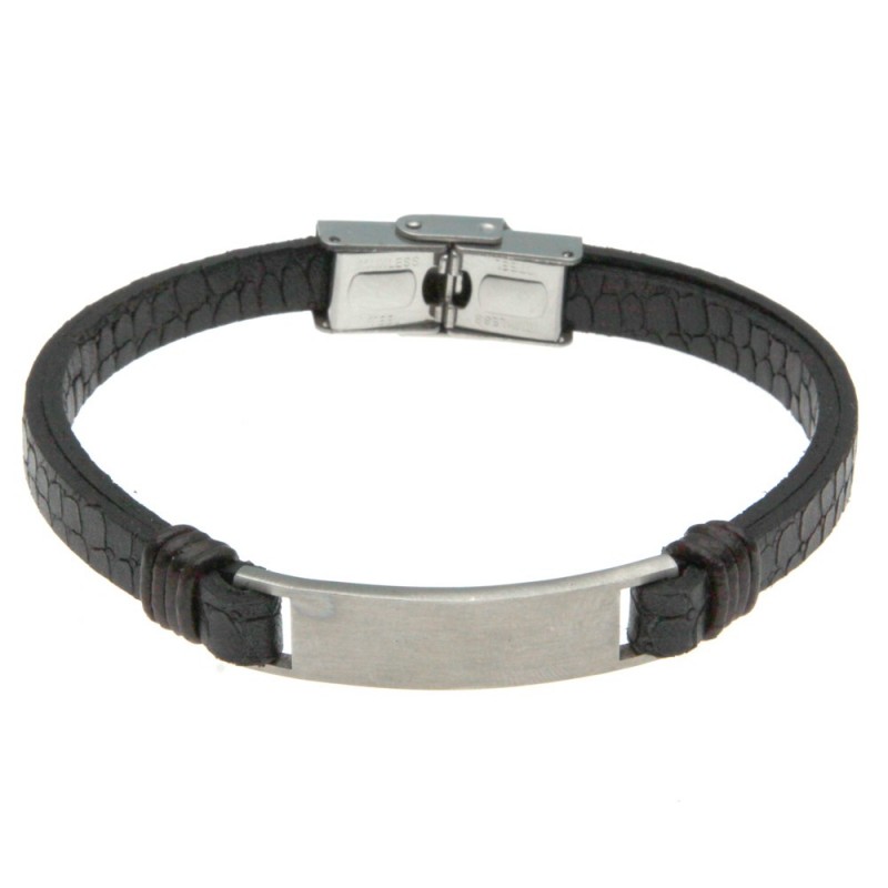 bracciale uomo in pelle con piastra per incisioni