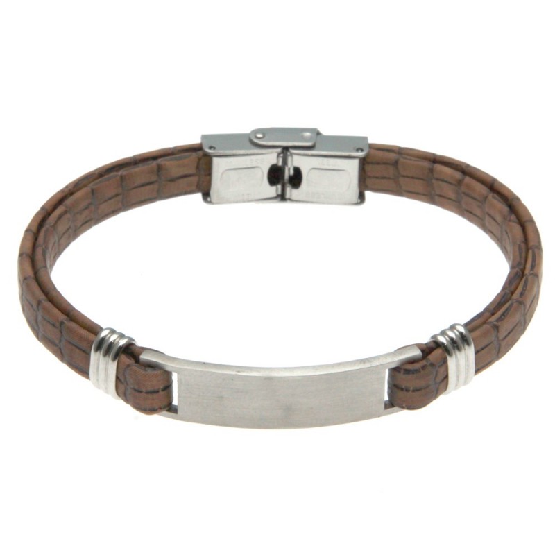 bracciale uomo in pelle con piastra per incisioni