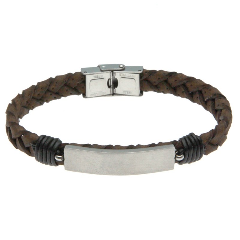bracciale uomo in pelle con piastra per incisioni